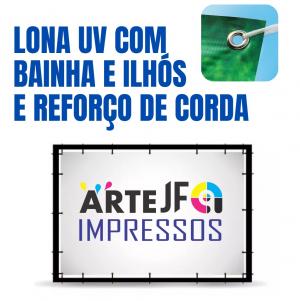 Lona 440g UV com Bainha e Ilhós + Reforço de Corda Lona 440g Livre 4x0 Fosco ou Brilho Bainha e Ilhós Impressão UV (Muito resistente ao Sol) + Reforço de Corda (resistência para esticar)